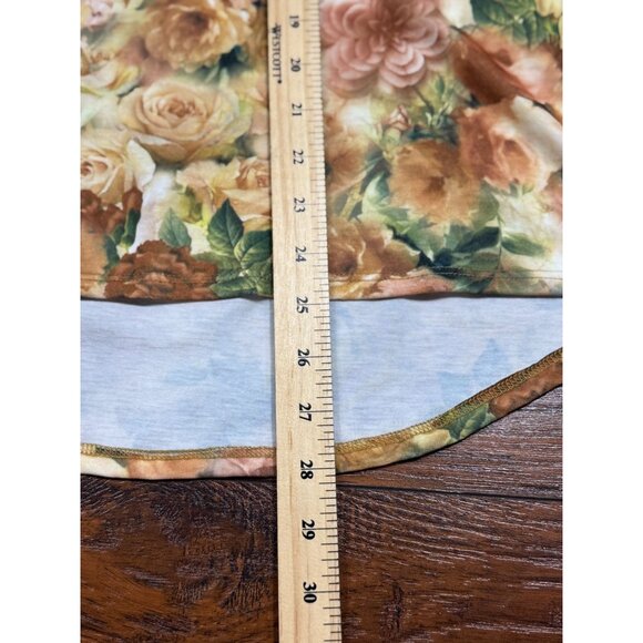 NEW LuLaRoe Womens Knit Tunic Top S Short Sleeve Brown Yellow Floral Scoop Neck - Picture 3 of 8